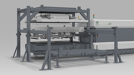 Sistema di carico e scarico dei fogli di lamiera in un sistema di taglio laser 2D