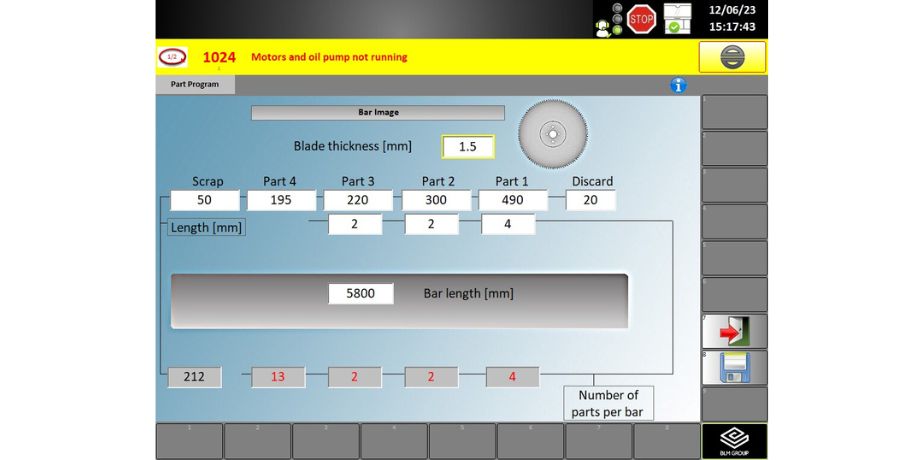 Setting the four cutting sizes