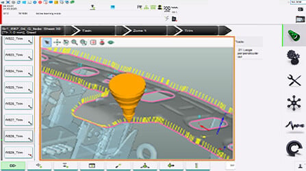 La vue arborescente du programme pièce et les graphiques 3D intuitifs offrent une vision claire de l’ensemble du cycle de travail. De plus, la simulation des trajectoires,  permet quant à elle, d'accélérer toutes les étapes de travail, et les rendre plus sûres.