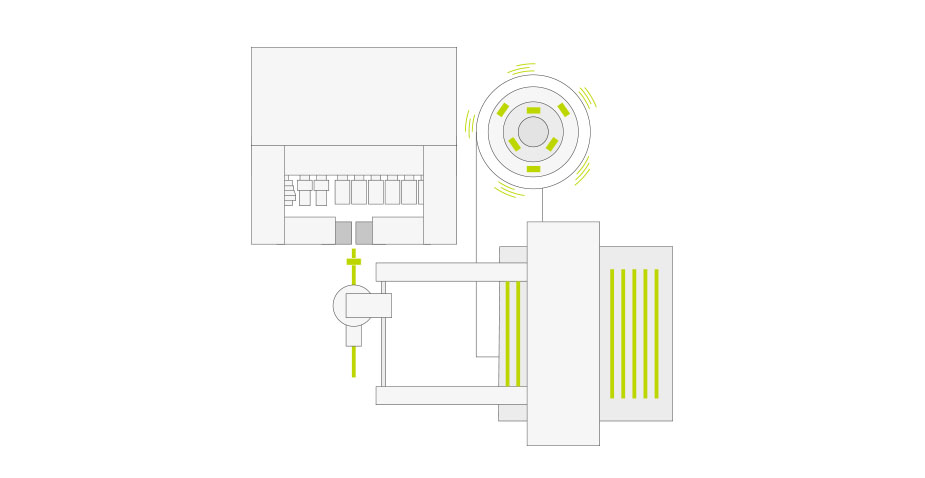 Buiseindvormmachines met automatische belader en trilsysteem.