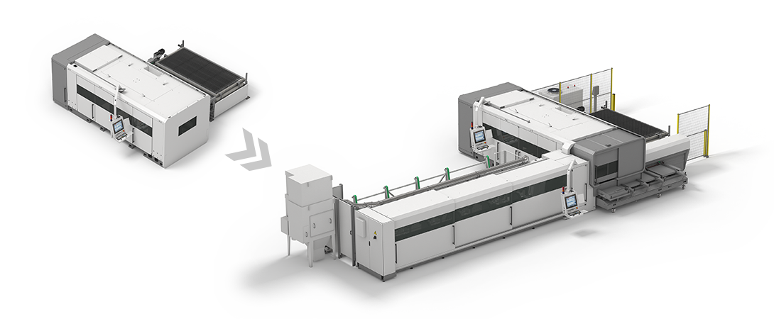 Exécution du système de découpe laser de tôles suivant la découpe de tubes