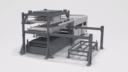 Sheet metal loading and unloading system in a 2D laser-cutting system