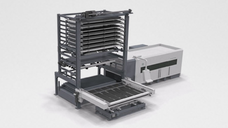 Sheet metal loading, unloading and storage system in a 2D laser-cutting system