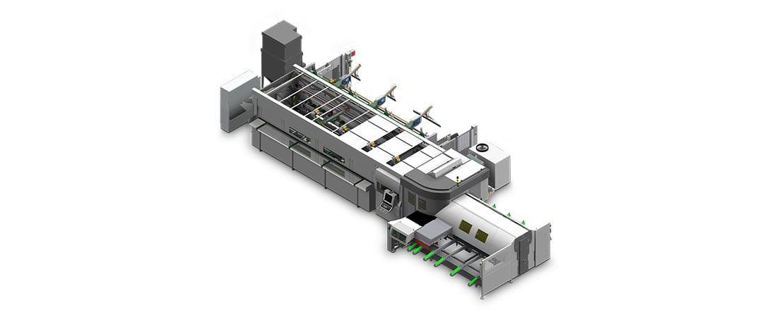 LT8.20 - 3D-Rohrlaserschneiden - Einzelstangenbeladung auf der Vorder- und Bündelbeladung auf der Rückseite